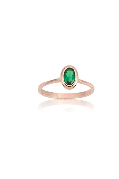 FasekGold Gümüş Yüzük - 0.60 CT Oval Zümrüt 925 Ayar Gümüş Tektaş Yüzük - Hed...