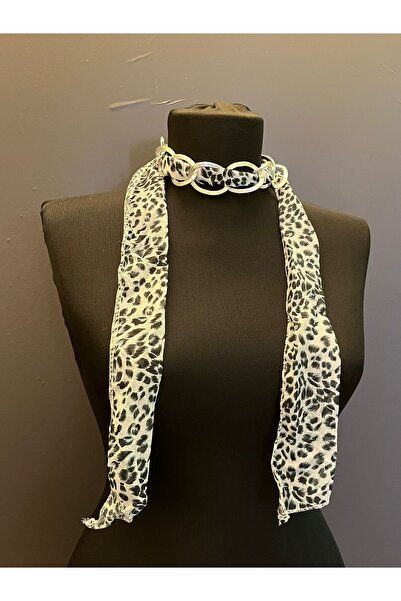 Gönülden Tasarım Accesoriu pentru eșarfă pentru femei leopard cu lanț de 120 cm ALBASTRU