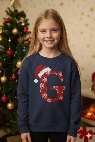 ÇAĞLA KURT G Harfli Kız Çocuk Yılbaşı Temalı Sweatshirt Kazak Hediye Giyim Kı...