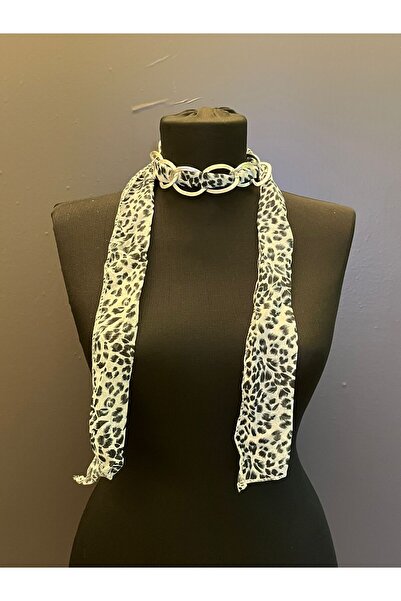 Gönülden Tasarım Accesoriu pentru eșarfă pentru femei leopard cu lanț de 120 cm ALBASTRU