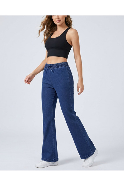 MİYALORA Lastikli Belli Bağcıklı İspanyol Paça Kot Pantolon
