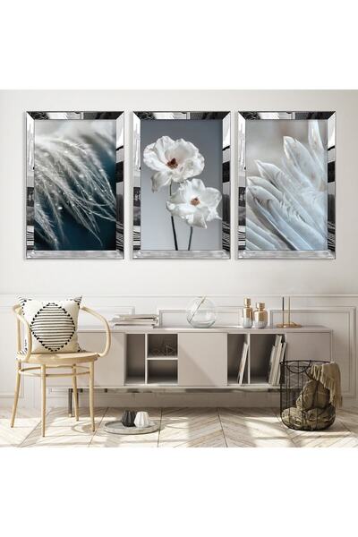 Zevahir Mobilya Dekorasyon Gümüş Aynalı Pleksi Çerçeveli Kolaj Çizim Üçlü Mdf...