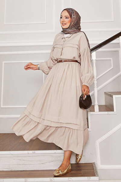 EBRUTESETTÜR طقم مكون من قميص وتنورة بأكمام بالون باللون البيج