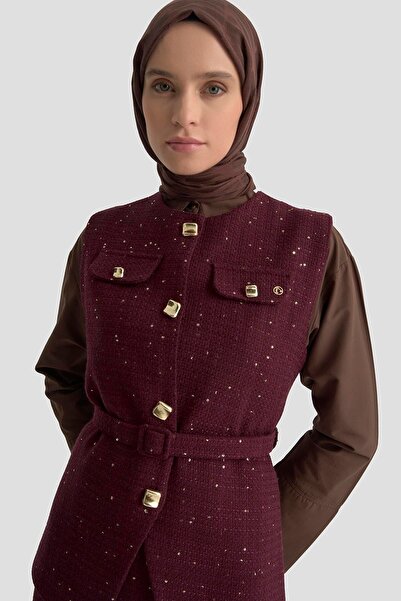 Armine TREND New Season Belted Pulu Vest and Pulu Skirt with Zippered Waist Lined Skirt Top and Bottom Set