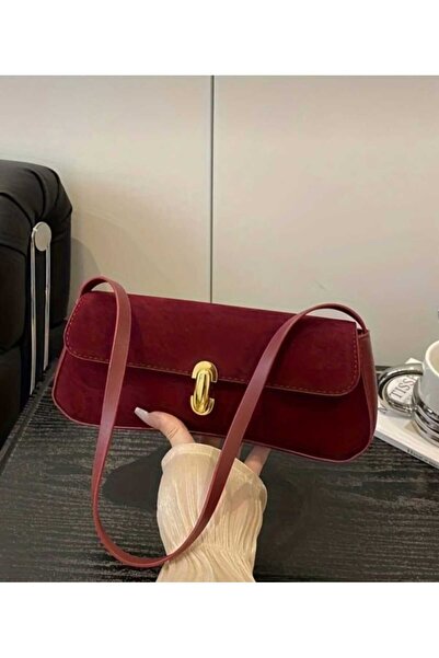 ÖZÜM TAKI Women's Suede Burgundy Shoulder and Arm Bag