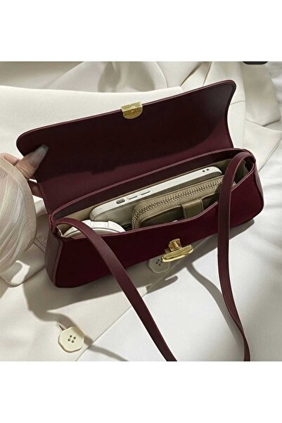 ÖZÜM TAKI Women's Suede Burgundy Shoulder and Arm Bag