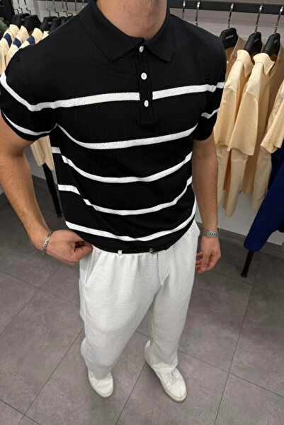 Tarz Cool Ανδρικό μπλουζάκι πλεκτό με κουμπιά με λεπτή εφαρμογή με λεπτομέρεια γιακά πόλο