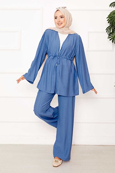 EBRUTESETTÜR Beli Tunnel Belted Kimono Double Set Blue