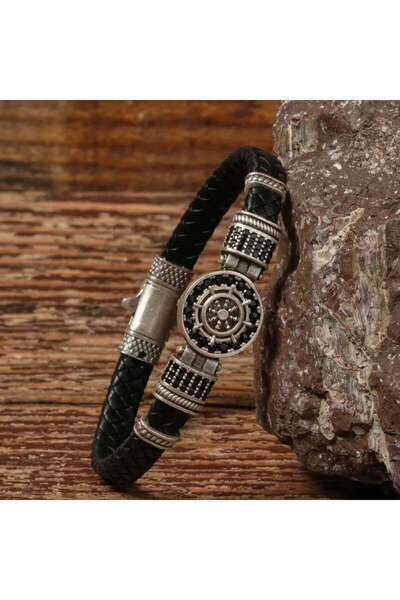 SUMRA سوار مصنوع يدويًا من الجلد الطبيعي والنحاس مع مشبك قفل SPF-P-023