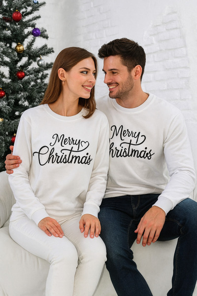 ADROM Hanorac „Crăciun Fericit”, bumbac, alb, M