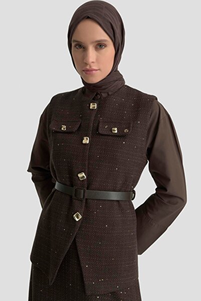 Armine TREND New Season Belted Pulu Vest and Pulu Skirt with Zippered Waist Lined Skirt Top and Bottom Set