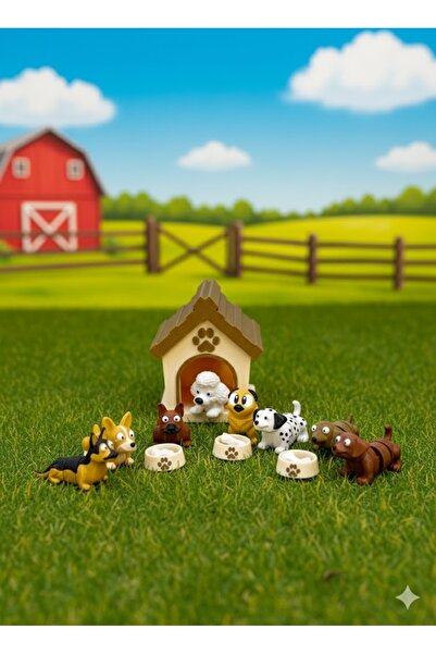 fyne Köpek Çiftliği Oyuncak Seti | 8 Farklı Köpek, Köpek Kulübesi ve Mama Kap...