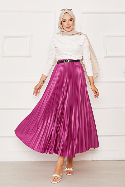 EBRUTESETTÜR تنورة مطوية بخصر مطاطي باللون الوردي