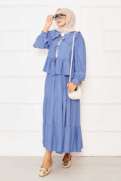 EBRUTESETTÜR Peter Pan collar Front Lace-Up Skirt Suit Indigo