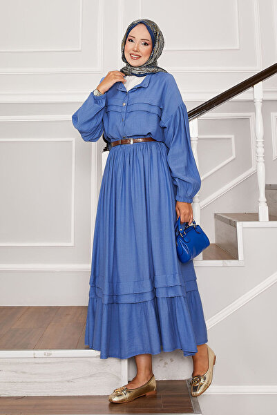 EBRUTESETTÜR Balloon Sleeve Shirt Skirt Two-Piece Set Blue