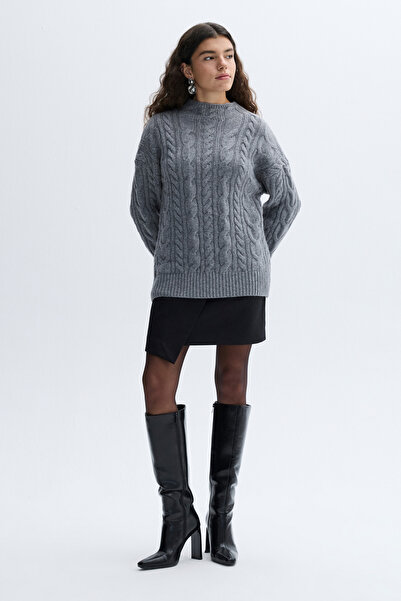 Mudo Hair Braided Crocheted Cowl Neck Wool Sweater