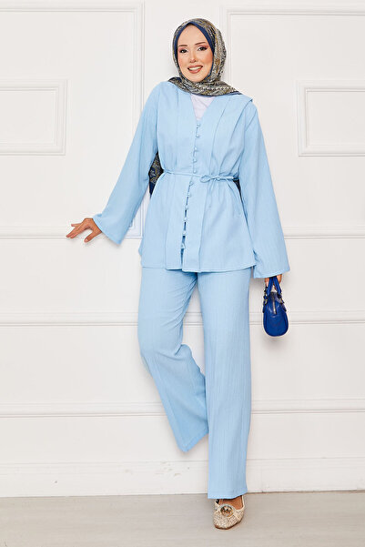 EBRUTESETTÜR Portable Belted Brit Buttoned Double Suit Baby Blue