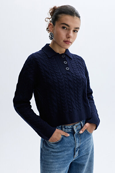 Mudo Polo Collar Hair Braided Sweater