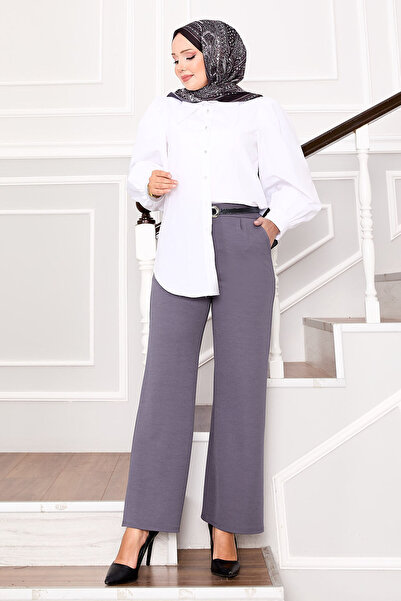 EBRUTESETTÜR تفاصيل جيبية مطوية بنطلون واسع الأرجل رمادي