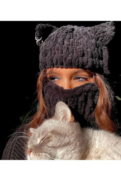 Generic Brand Black Puffy Balaclava, New Trend, Beanie, New Fashion, Handmade, balaclava