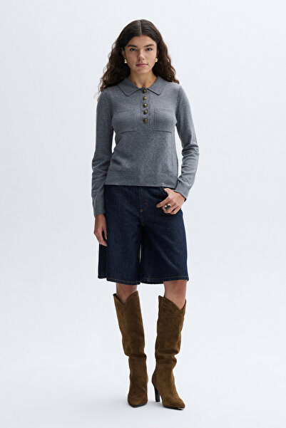 Mudo Polo Neck Pocketed Wool Blend Sweater