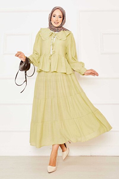 EBRUTESETTÜR Peter Pan collar Front Lace-Up Skirt Suit Oil Green