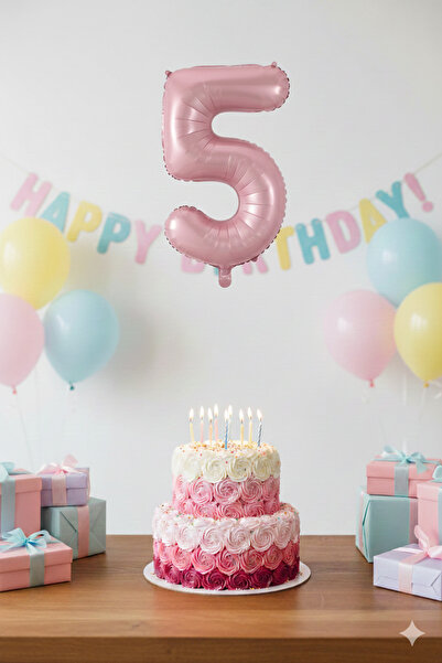Deniz Party Store Pembe 5 Beş Yaş Folyo Balon 34 Inç 76-80 Cm