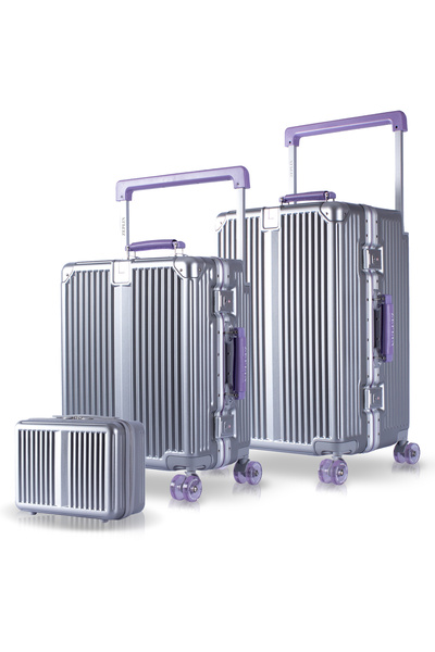 Zeplin Boxy PC Policarbon 3'lü Valiz Seti (Kabin Orta ve Makyaj) Silver-Mor