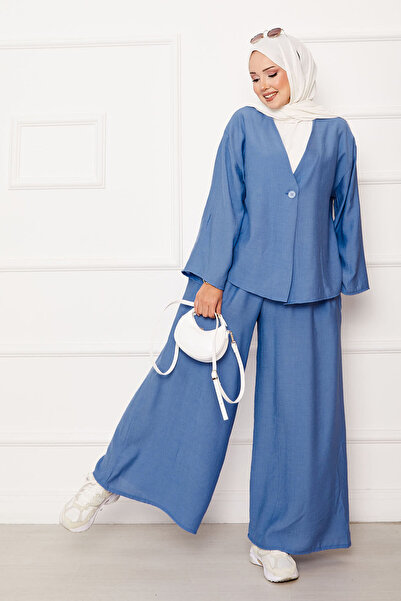 EBRUTESETTÜR Single Button Detailed Casual Double Suit Blue