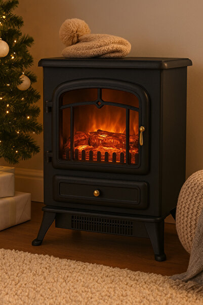 TECHNOMEN Elektrikli Şömine Soba 1850w Isıtıcı Fan Alev Efektli