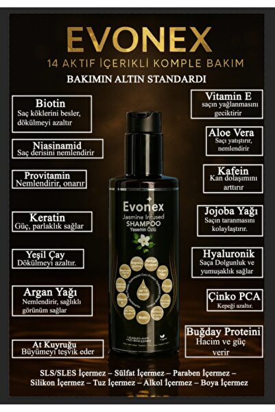 Evonex 14 Aktif Kompleksli Dökülme Karşıtı Şampuan 250ml –SLS, Sülfat, Parabe...