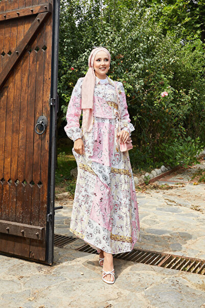 EBRUTESETTÜR Yandan Bağlamalı Gömlek Yaka Elbise Pembe