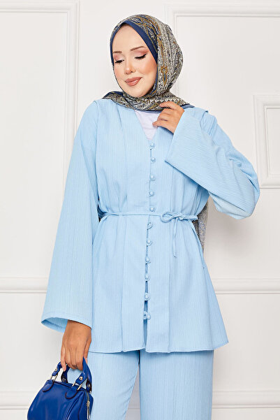 EBRUTESETTÜR Portable Belted Brit Buttoned Double Suit Baby Blue