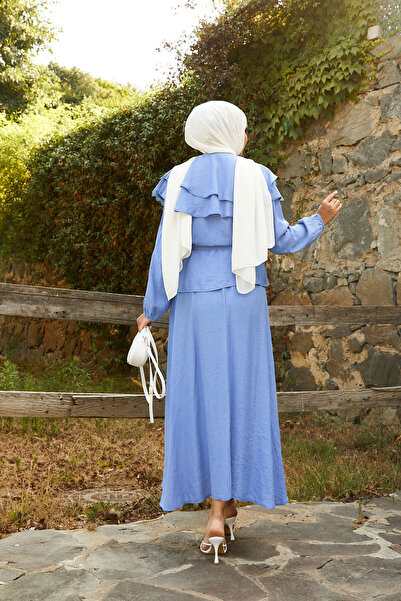 EBRUTESETTÜR Baby Blue Skirt Suit with Allerli Guipure Detail on the Front