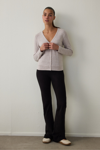 Penti Black Thermal Effect Velvet Textured High Waist Flare (Flared Leggings