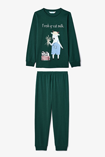 Penti Ecru-Pyjama-Set für Jungen mit Kaninchenmuster, langärmlig, aus Baumwolle, 2-teilig