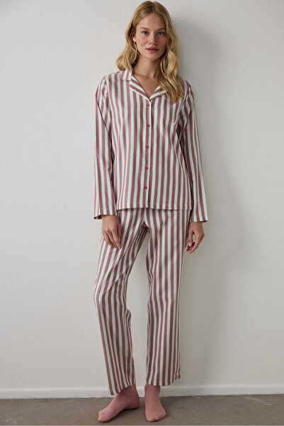 Penti Striped Modal Shirt Collar Buttoned Cotton Pajama Set