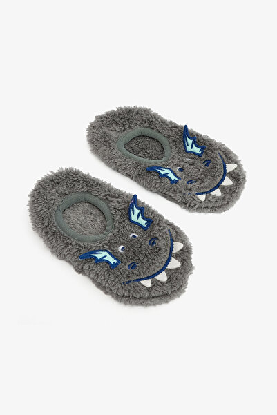 Penti Gray Boy's Dragon Embroidered Accessories Non-Slip Sole Home Shoes