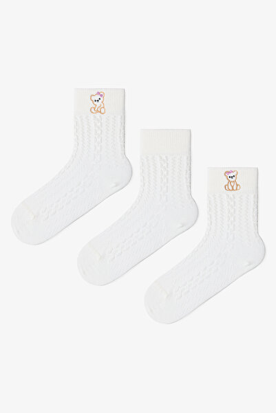 Penti Marshmallow Girl's Cutie Bear Bear Patterned 3-Piece Sock Socks