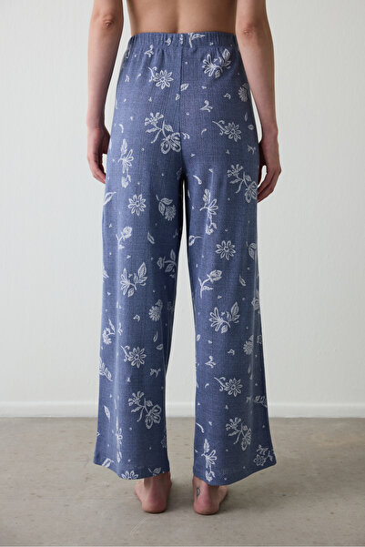 Penti Indigo Hailee Floral Openwork Pointel Cotton Pajama Bottoms