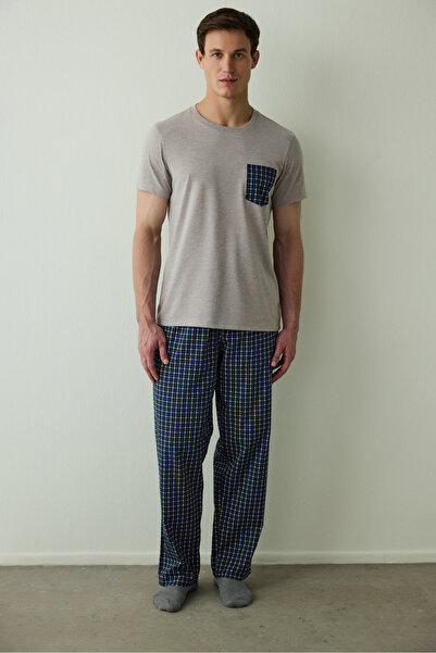 Penti Men's Western Slogan Printed Short Sleeve Cotton Pajama Set