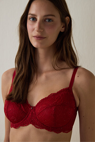 Penti Red Curvy Sequin Lace Bra