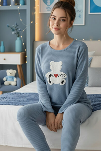 ELİTOL Set de pijamale pentru femei Love Bear Blue