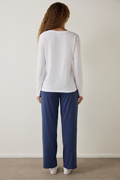 Penti Marineblaues Anatomie-Pyjama-Set aus Baumwolle mit Rundhalsausschnitt und langen Ärmeln