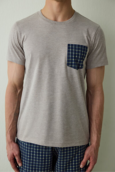 Penti Men's Western Slogan Printed Short Sleeve Cotton Pajama Set