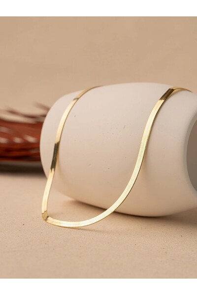 LİNOVE JEWELLERY Balık Sırtı Zincir Kolye 925 Ayar Gümüş Üzeri 14k Altın Kapl...