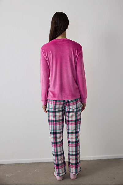 Penti Fuchsia Comfy Time Plaid Long Sleeve Pajama Set