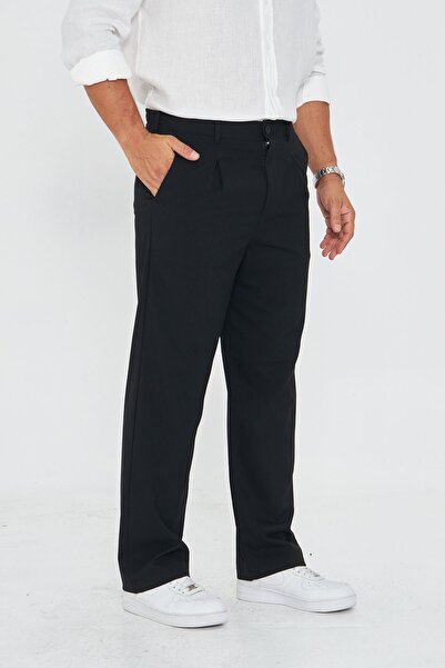 ZİNOX Pantaloni eleganti pentru bărbați, cu pliuri, din pânză, cu picioare di...