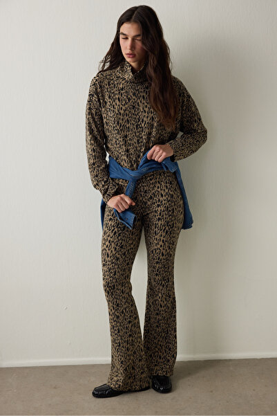 Penti Leopard Print High Waist Flared Trousers