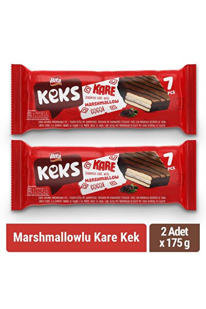 BİFA KEKS Kare Kakaolu Marshmallowlu Sandviç Kek 175 gr x 2 Adet